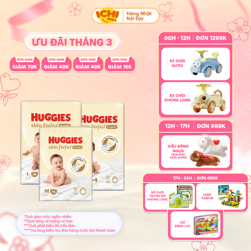 KOL-[SP có voucher Live X]Tã dán/quần Huggies Skin Perfect phiên bản mới size NB76/S82, nâng cấp từ 