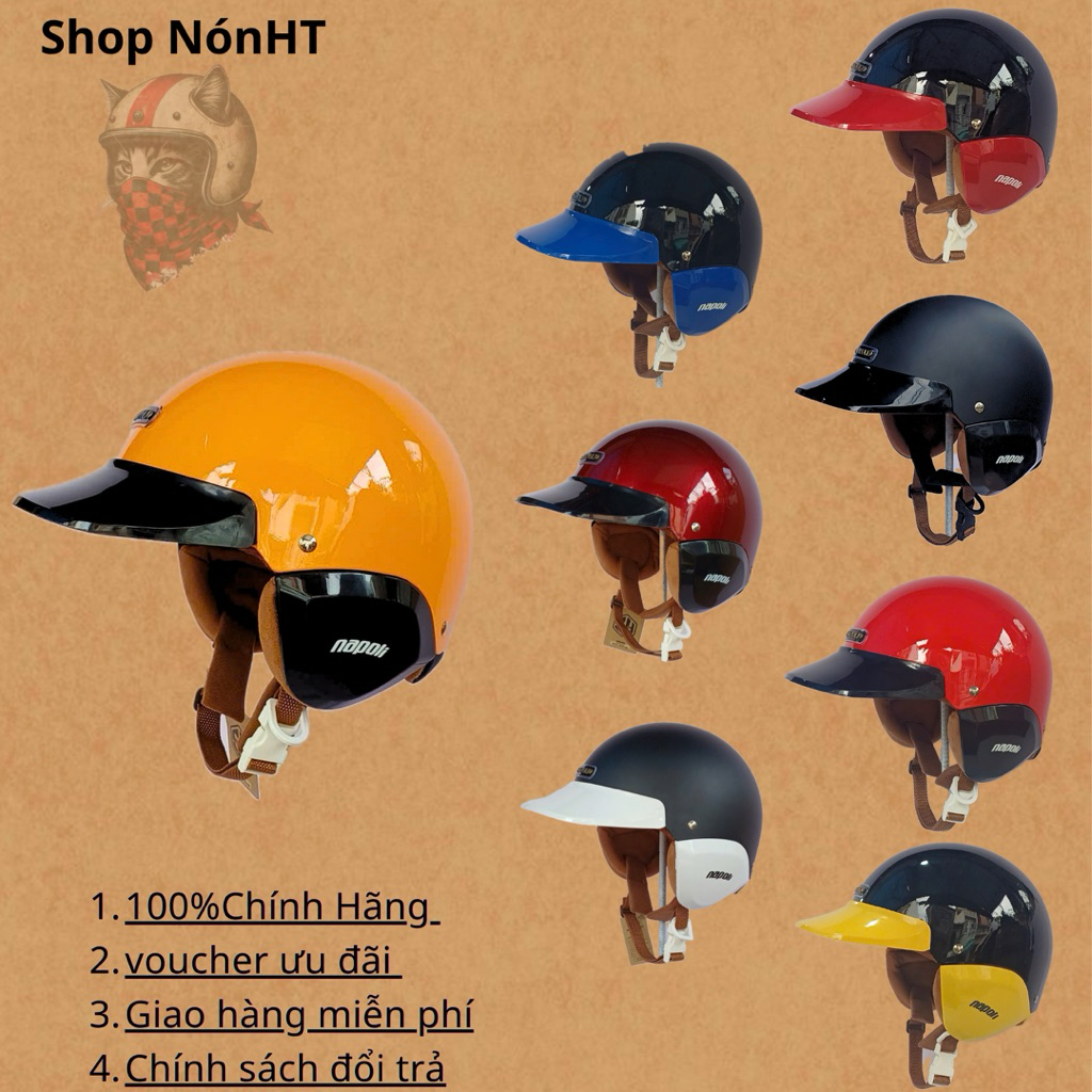 [HÀNG CHÍNH HÃNG] Mũ bảo hiểm 3/4 thương hiệu NAPOLI,nón bảo hiểm 3/4 phong cách Nhật Bản