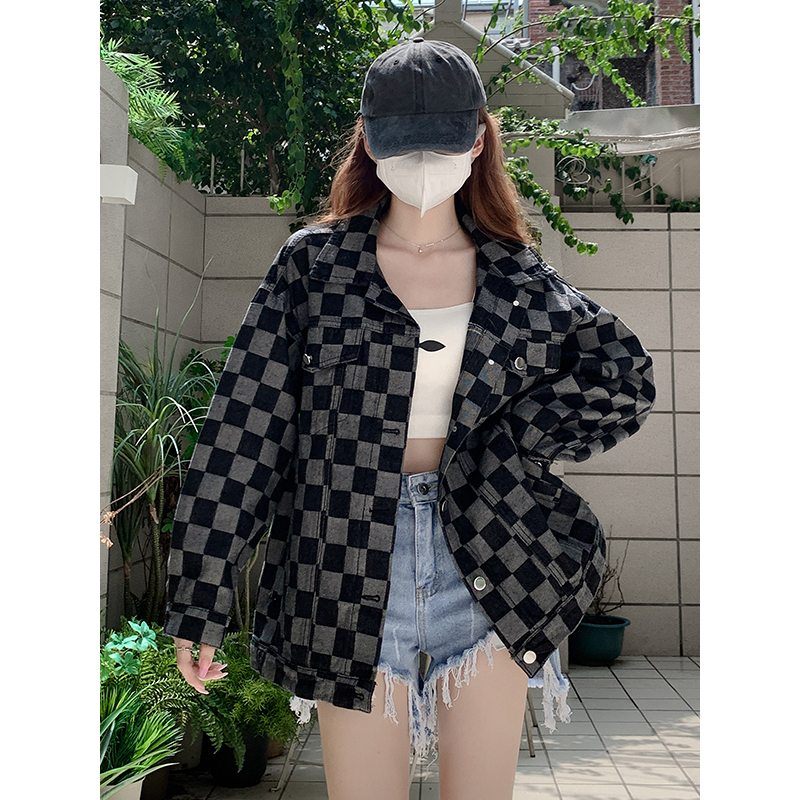 Áo khoác jean ulzzang caro denim nữ, áo khoát jacket nữ chất denim phong cách retro 3788