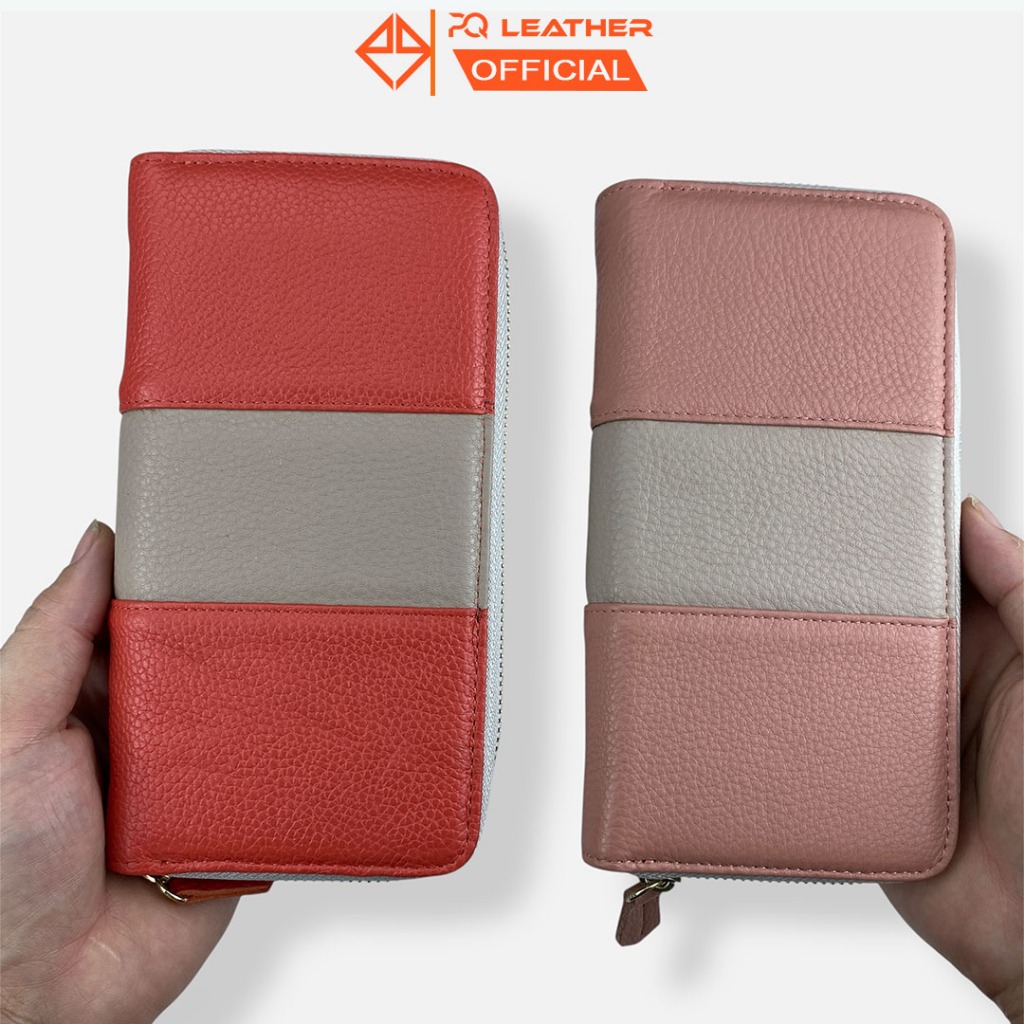 Ví cầm tay nữ da bò thật nhiều ngăn cao cấp PQ Leather CT1 fullbox