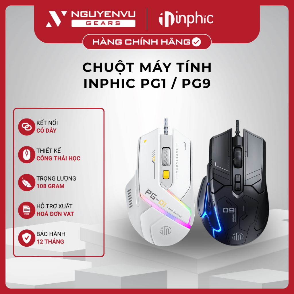[VAT] Chuột máy tính Gaming INPHIC PG1 / PG9 - Có dây, Silent Click, Đèn LED RGB, High DPI - BH 12 T