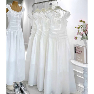 Đầm maxi nhúng thun ngực nơ vai