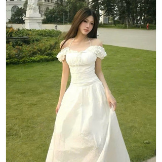 Đầm maxi nhúng thun ngực nơ vai