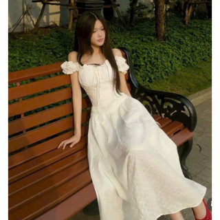 Đầm maxi nhúng thun ngực nơ vai