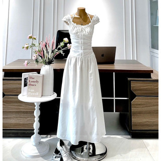Đầm maxi nhúng thun ngực nơ vai