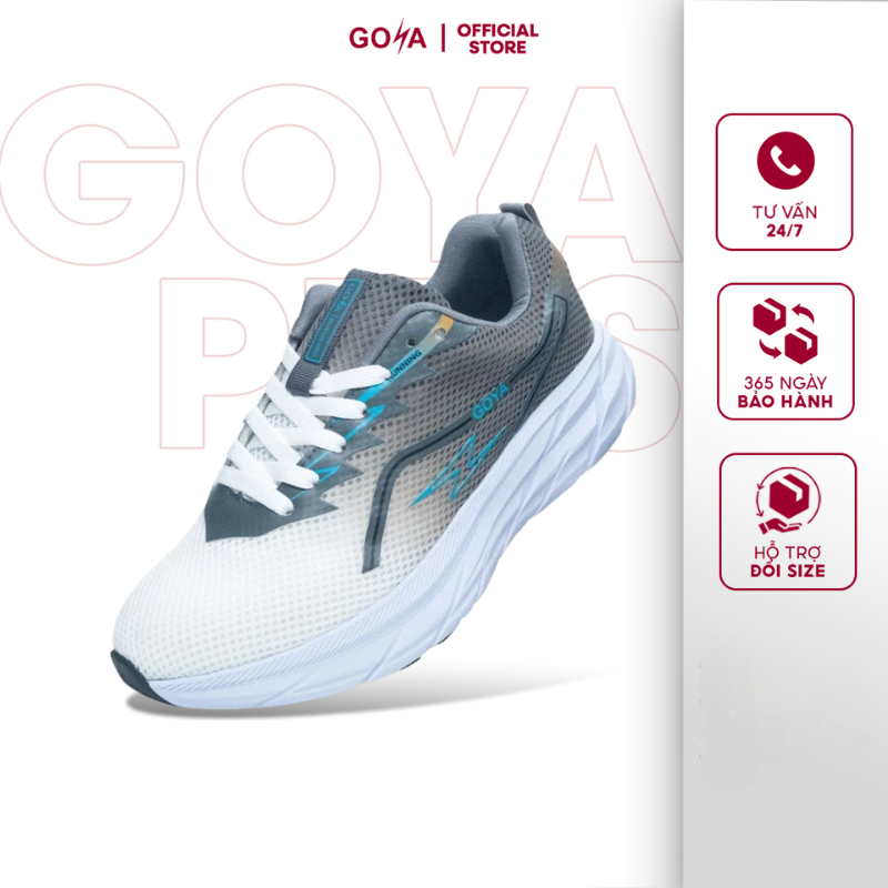 Giày thể thao chạy bộ nam nữ Goya chính hãng Training Plus 2026 màu xám trắng