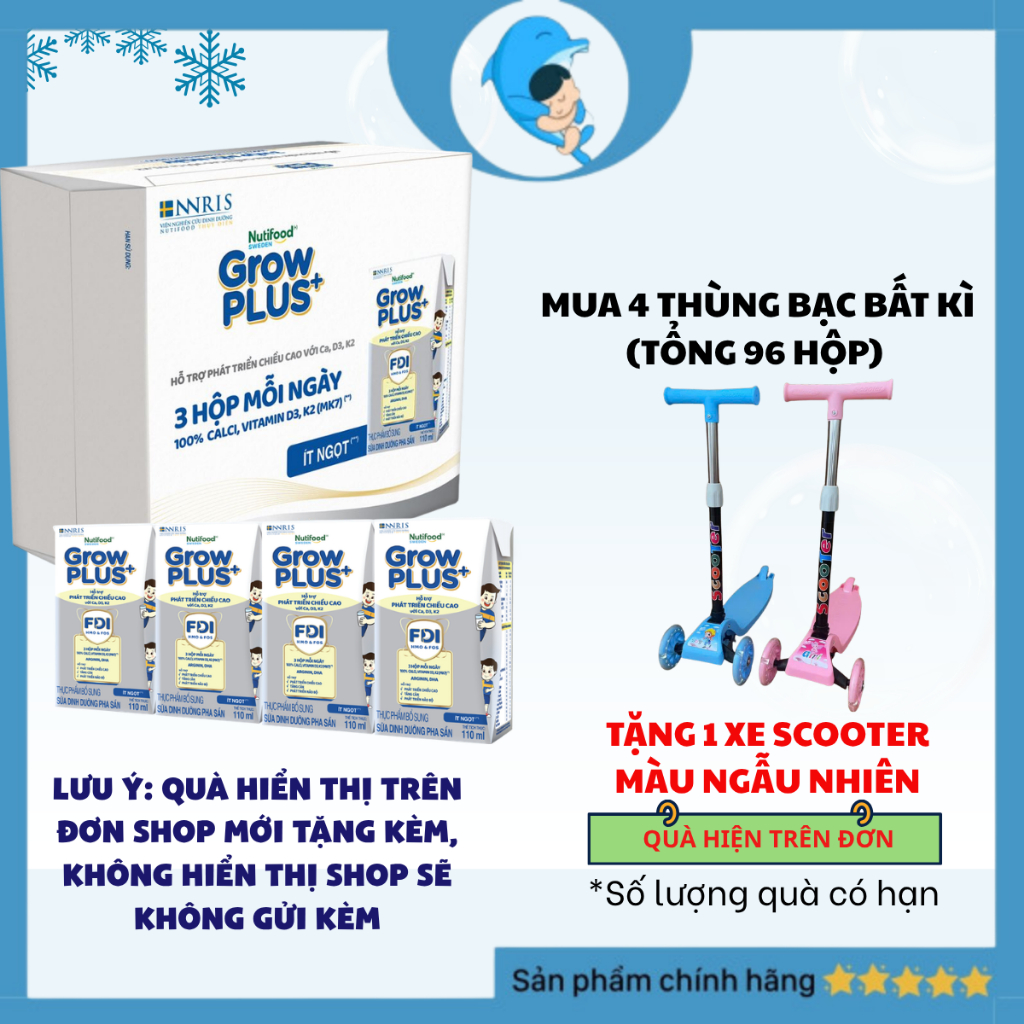 [Combo 4 thùng bạc tặng xe scooter ] Sữa Bột Pha Sẵn  Grow plus+ Cao lớn vượt trội 110ml/180ml MECAH
