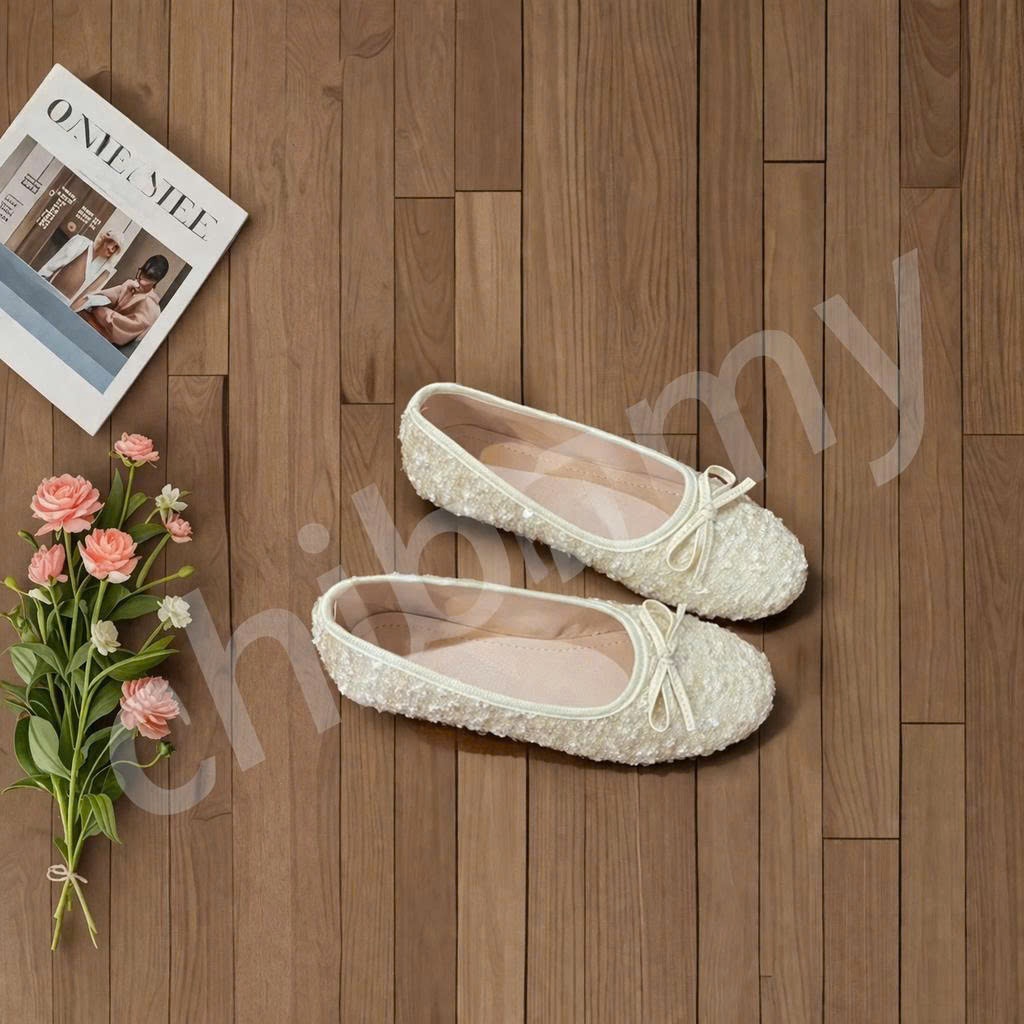 Giày búp bê nữ đính Cườm Lấp Lánh, giày bệt thoáng chân CHIBAMY