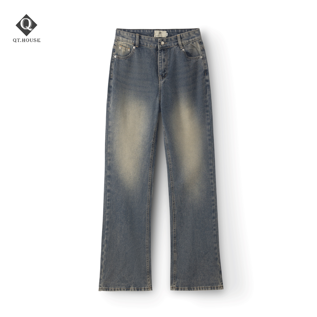 Quần Jean Nam Ống Loe QTHOUSE, Quần Jean Loe Nhẹ Cạp Cao Tôn Dáng, Che Khuyết Điểm Chân, Phong Cách 