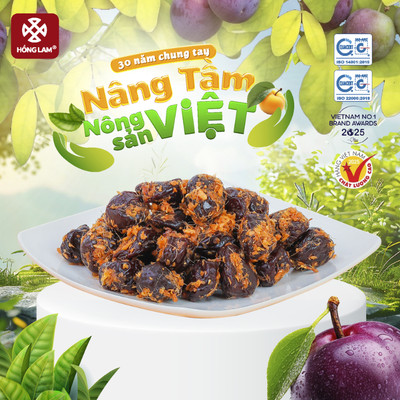 Ô mai (xí muội) mận hậu ngũ vị Hồng Lam, dạng hộp và gói. Hương vị chua, cay, mặn ngọt của gừng