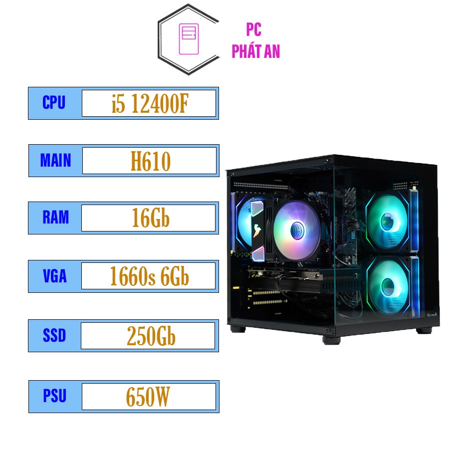 PC Gaming CORE I5 12400| FH610| Ram 16G| GTX 3060 6G| SSD 250G