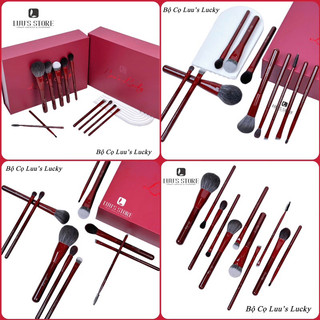Bộ cọ trang điểm gồm 11 chiếc/bộ, nhãn hiệu: Luu's Lucky, Chất liệu: sợi tổng hợp, vỏ đồng, tay cầm gỗ