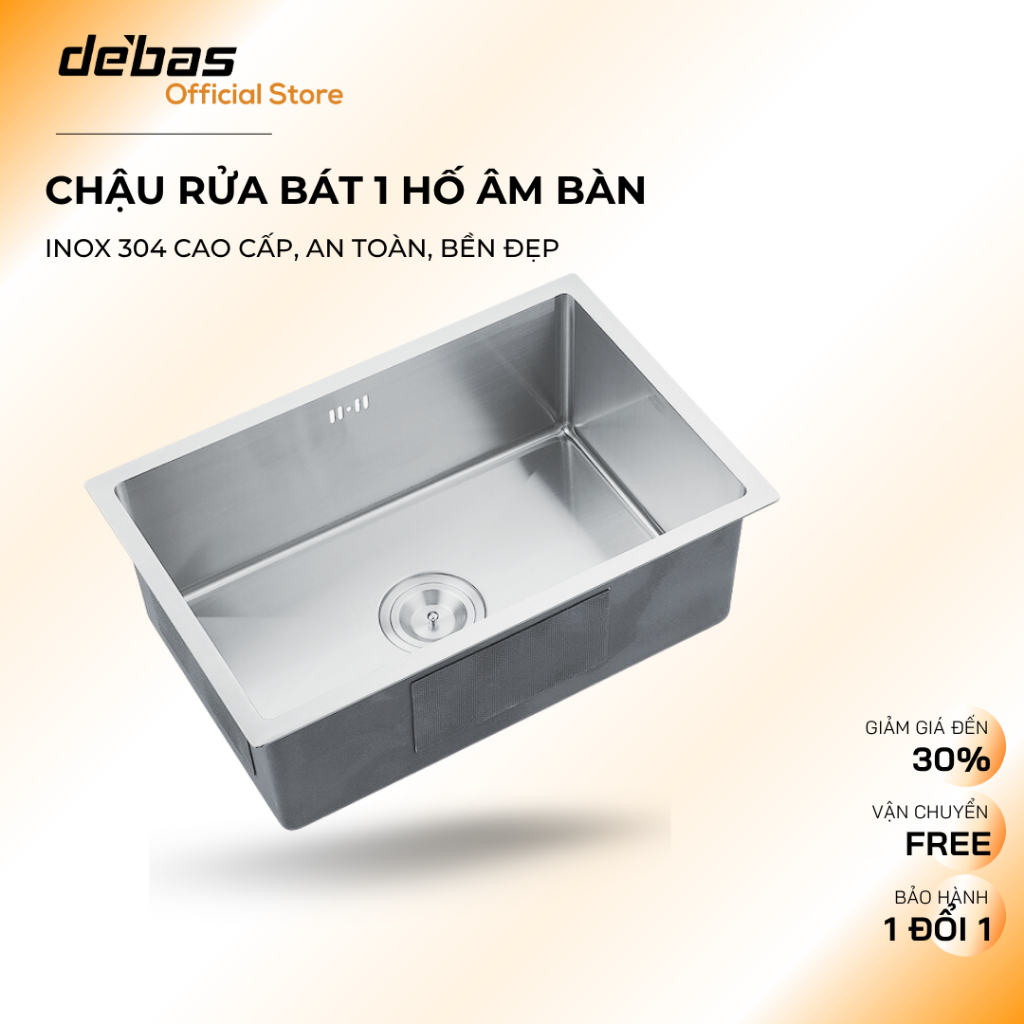 Chậu rửa bát đúc 1 hố to inox sus304 ÂM BÀN bồn rửa chén 1 hộc Debas 6045 6845 8044