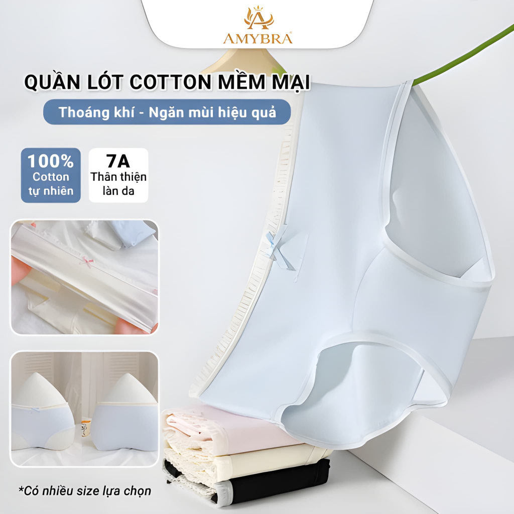 Quần lót, Quần Chip Nữ AMYBRA L4119 Chất Liệu Cotton Phong Cách Dễ Thương Nhiều Màu Phối Nơ Xinh Xắn