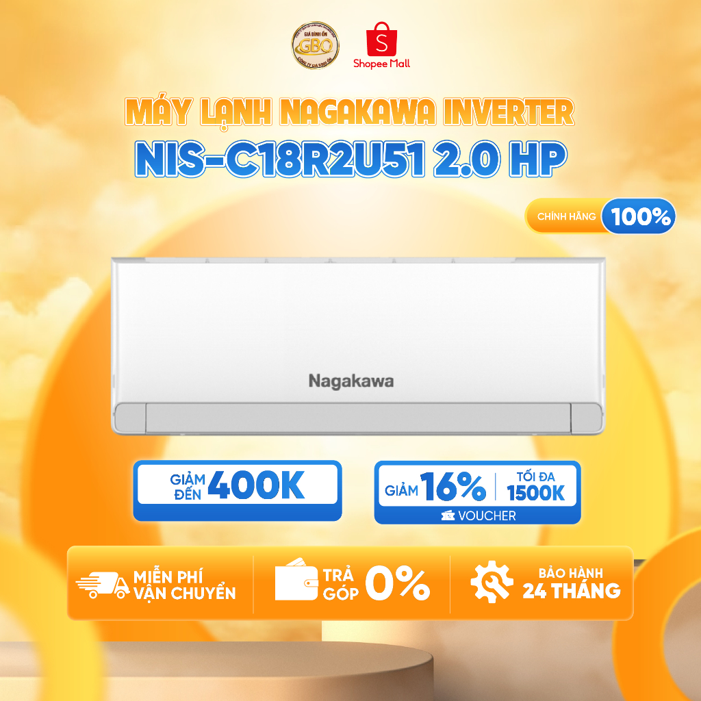 NIS-C18R2U51 - Máy Lạnh Nagakawa INVERTER Tiết Kiệm Điện 18.000BTU/2.0 HP/2.0 Ngựa Model 2025