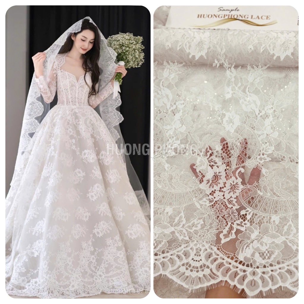 Ren mi hoa chất đanh vừa tay may đồ cưới, áo dài, đầm thiết kế ( TRẮNG ) M54-1tấm