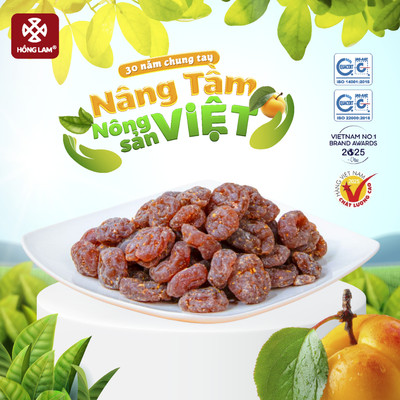 Ô mai (xí muội) mơ Hồng Lam 5, dạng hộp. Loại không hạt vị chua, cay, ngọt dẻo