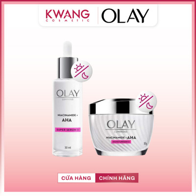 Serum & Kem Dưỡng Olay Niacinamide AHA Dưỡng Sáng Da, Mờ Thâm Mụn 30ml+50g