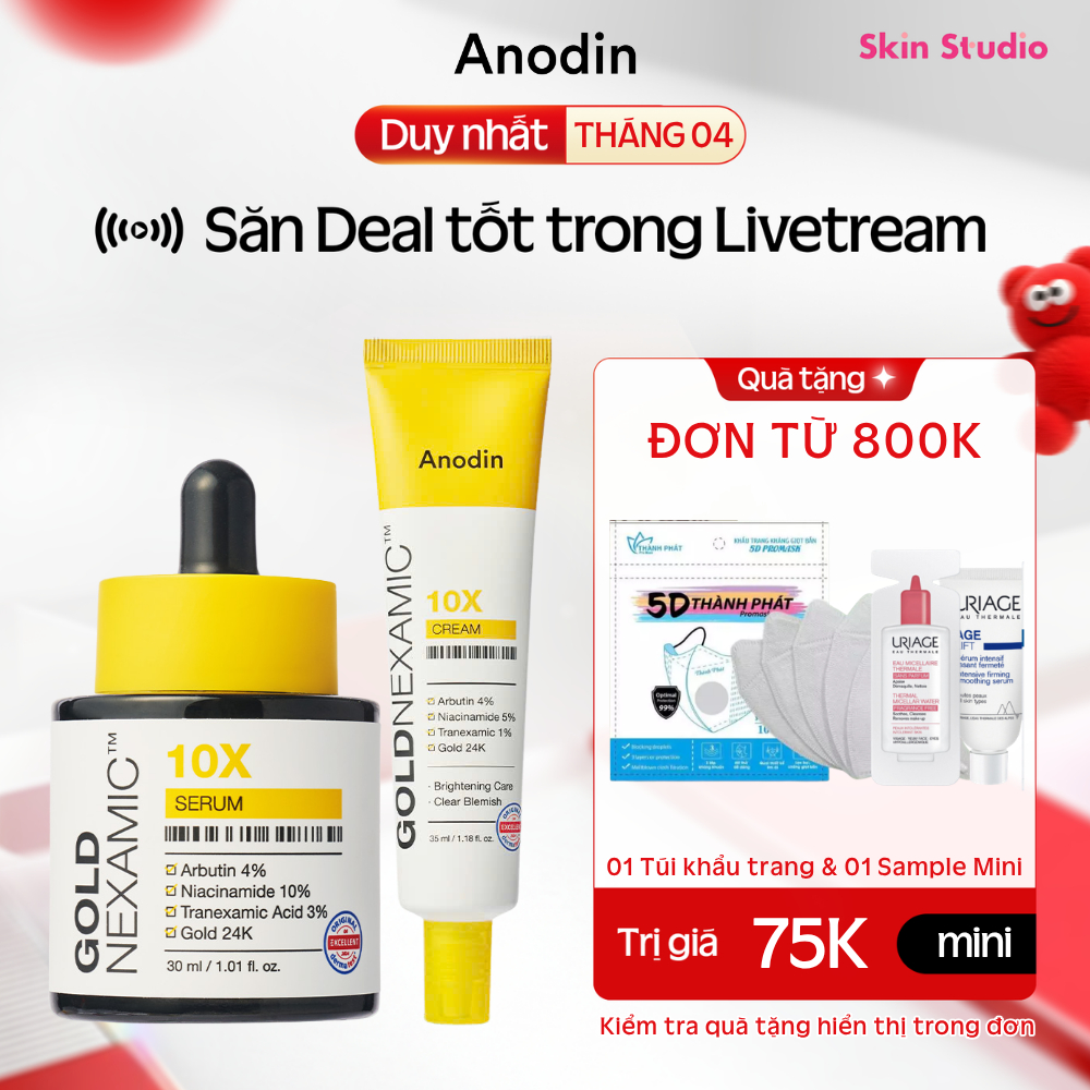 Combo Serum + Kem dưỡng dưỡng sáng, mờ thâm nám Goldnexamic 10x Anodin - Skin Studio