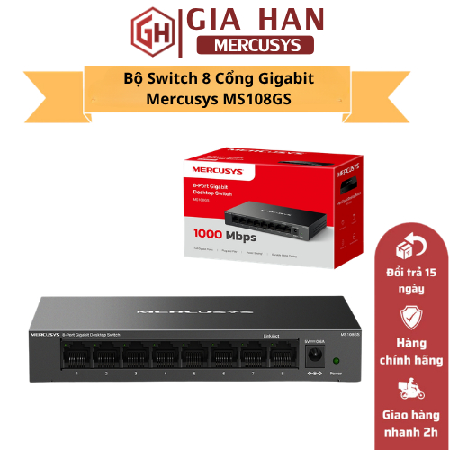 Bộ Switch 8 Cổng Gigabit Mercusys MS108GS - Vỏ Kim Loại, Tốc Độ 10/100/1000Mbps, Cắm Và Chạy