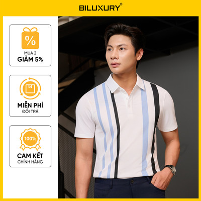 Áo Polo Trắng Thiết Kế Đường Kẻ Sọc 1APCS645TRK Biluxury Cao Cấp Kháng Khuẩn Bền Màu