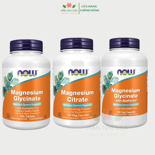 Viên uống NOW Magnesium Glycinate - Citrate with bioPerine.
