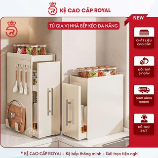 Tủ gia vị nhà bếp Royal kéo đa năng bằng thép aơn tĩnh điện không cần khoan gắn tường để đồ tiện lợi
