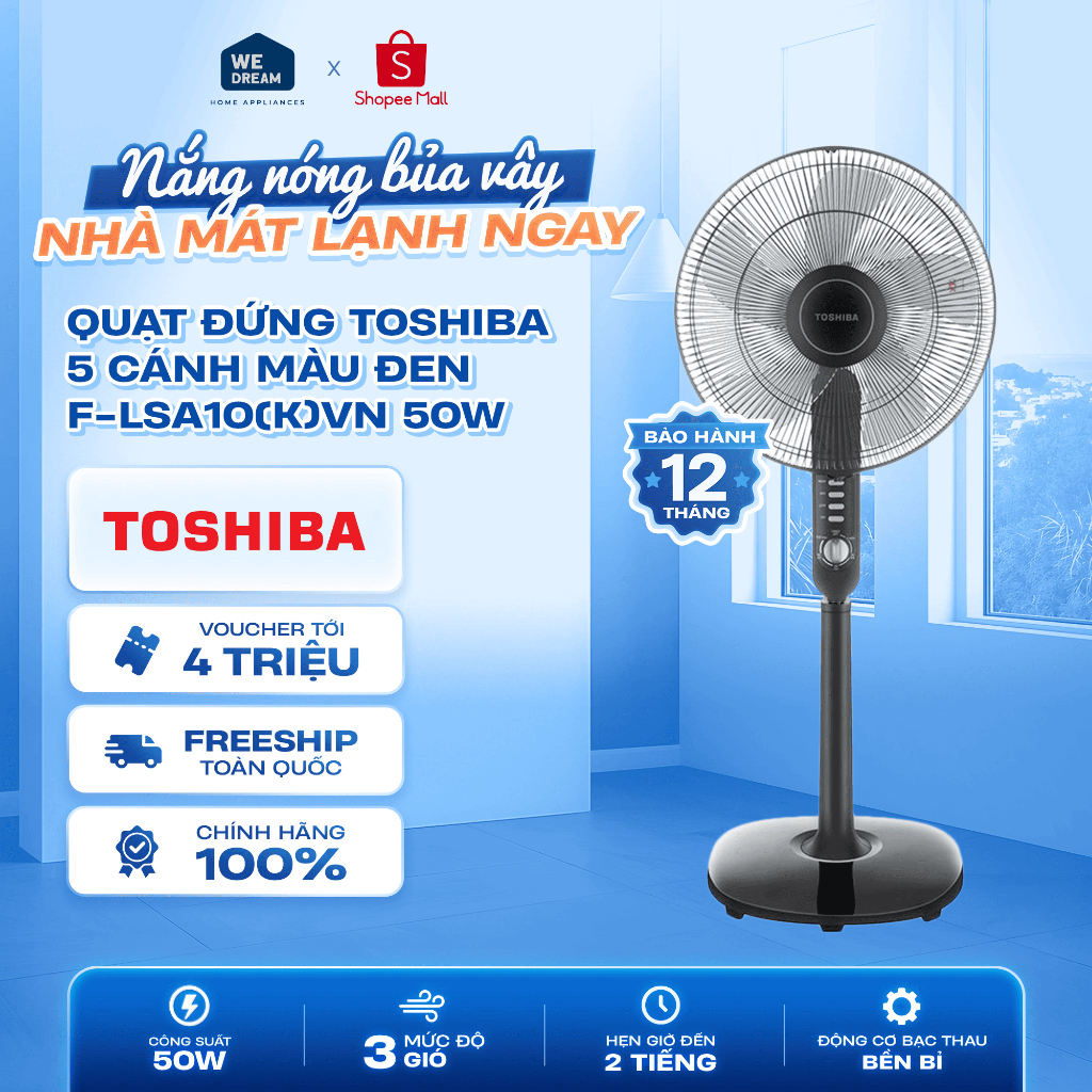 F-LSA10(K)VN - Quạt Đứng Toshiba F-LSA10(K)VN 50W Màu Đen - Hàng Chính Hãng, Mới 100%