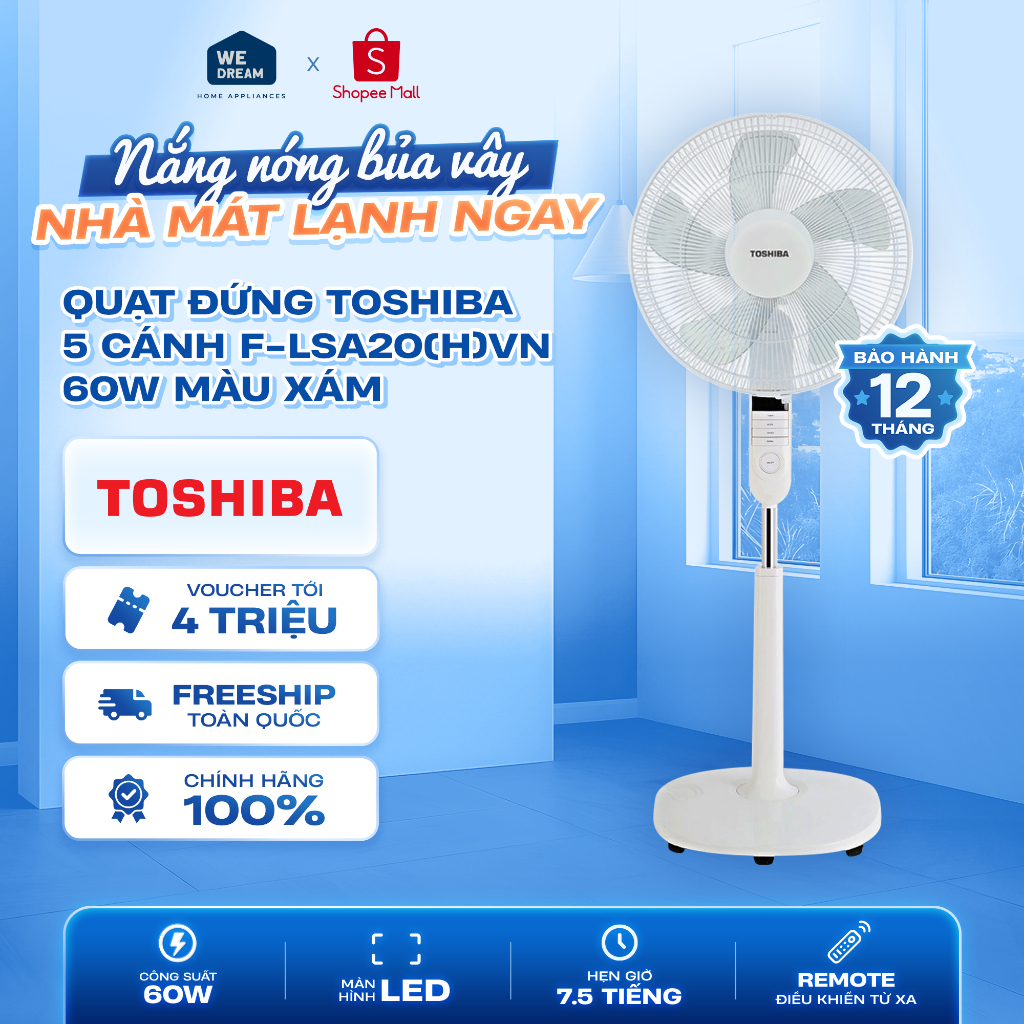 F-LSA20(H)VN - Quạt Đứng Toshiba 5 Cánh F-LSA20(H)VN 60W - Hàng Chính Hãng