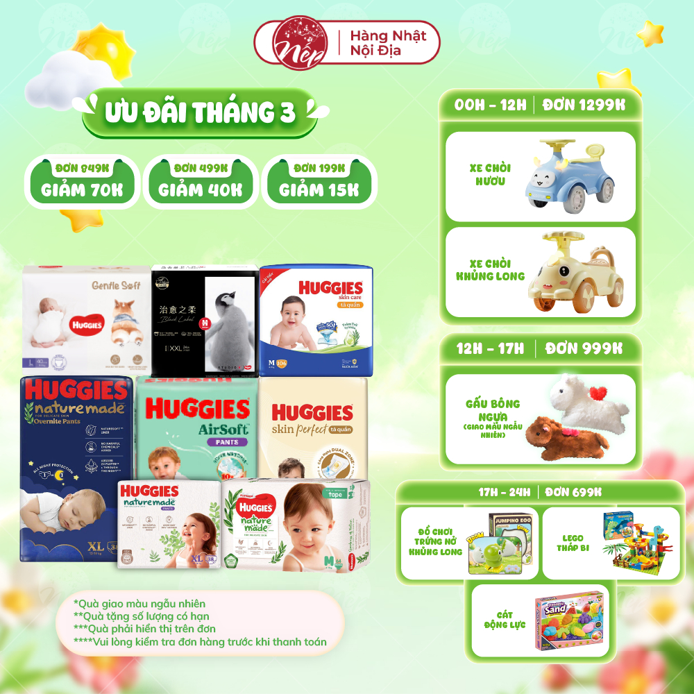 [DK] [TỔNG] Bỉm/tã dán/quần Huggies Platinum Nature Made Size NB60/S82/M64/L54/XL44/XXL26 - nepshop1