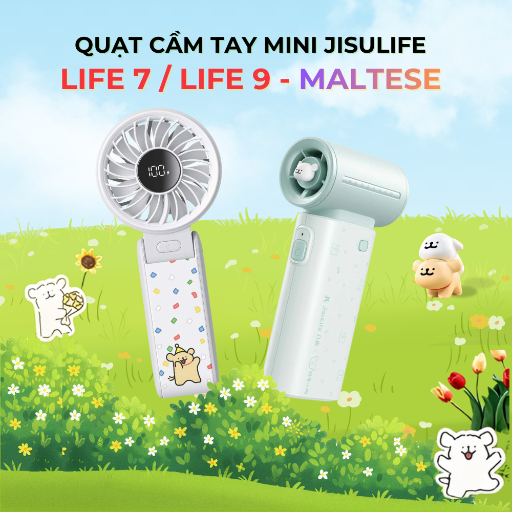 [ Jisulife x Maltese ] Quạt cầm tay tích điện mini Jisulife Life 7 / Life 9 Maltese | 5 cấp độ gió |