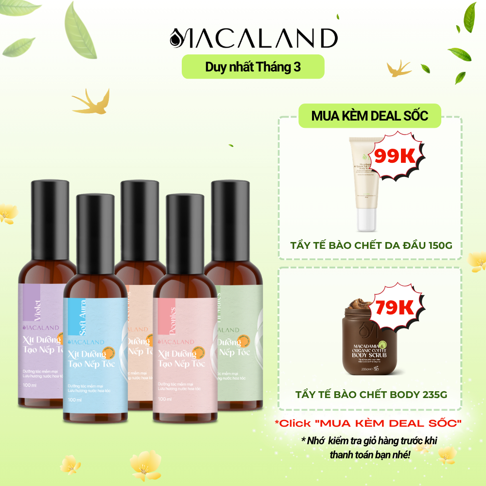 Xịt giữ nếp tạo kiểu và dưỡng tóc 3in1 MACALAND 100ml hương thơm nước hoa cho tóc