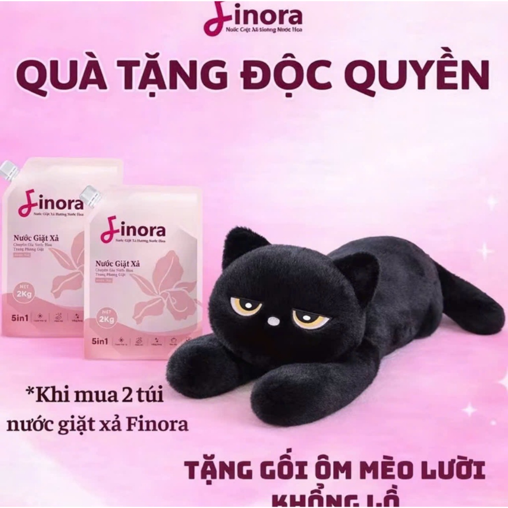 [Tặng 1 Mèo lười đen Khổng Lồ] Combo 2 Nước Giặt Xả Finora mỗi túi 2kg - (tổng 4kg nước giặt + 1 mèo