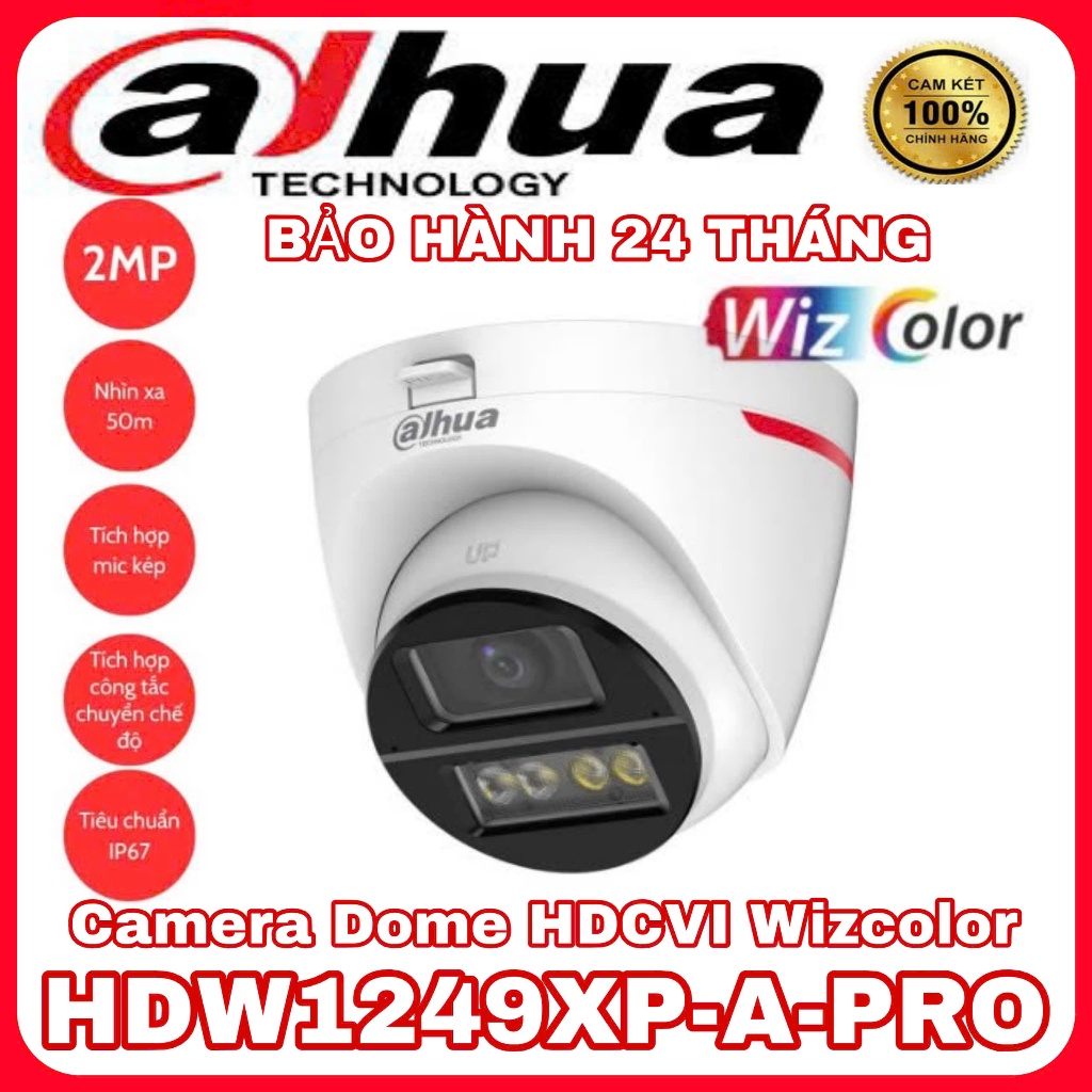Camera Dome HDCVI Wizcolor 2MP Dahua DH-HAC-HDW1249XP-A-PRO