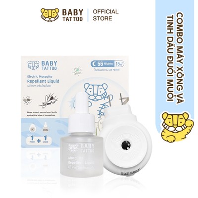 BABY TATTOO Combo Máy Xông Và Tinh Dầu Đuổi Muỗi Bảo Vệ Bé Yêu Toàn Diện, Không Mùi Không Khói, An Toàn Tuyệt Đối