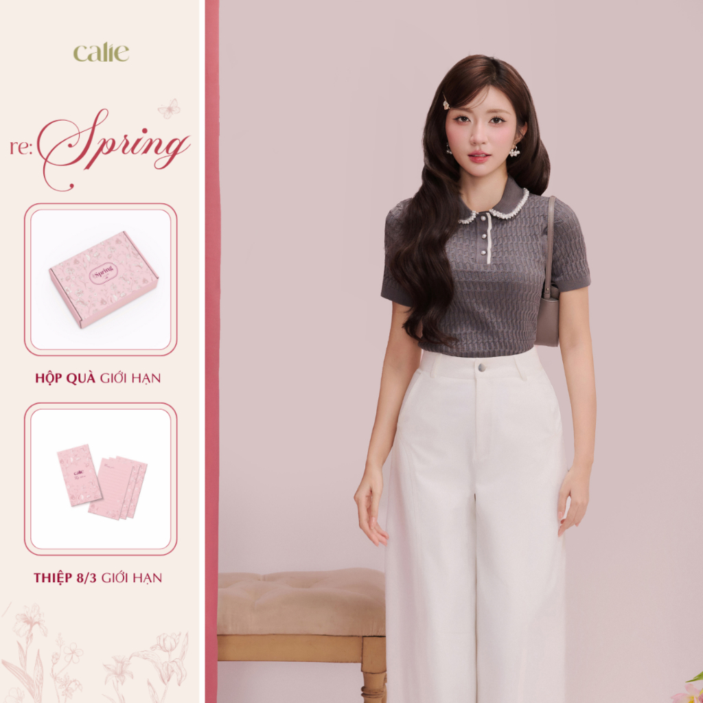 (Re:spring) Áo dệt kim cổ đính đá viền, chất liệu cao cấp mịn mướt thời trang nữ Calie Af204