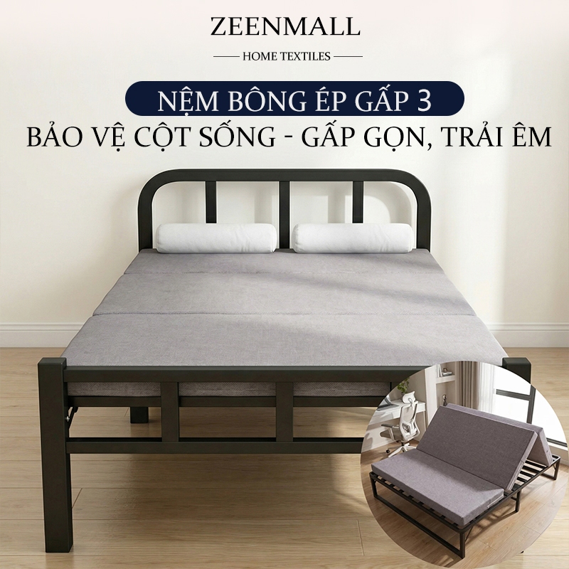 ZEEN Nệm Bông Ép Gấp 3 Cứng Vừa 1m6x2m Dày5/10cm Nâng Đỡ Cơ Thể Tốt phòng trọ