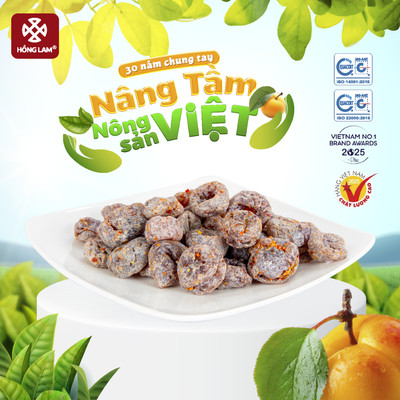 Ô mai (xí muội) Mơ núi đá thượng hạng Hồng Lam hộp. Có vị chua, ngọt, dẻo, cay