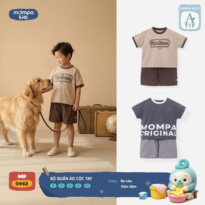 Bộ cộc tay cho bé Mompa 1-5 tuổi vải Cotton Actif co giãn thoáng khí nhanh khô MP 0462