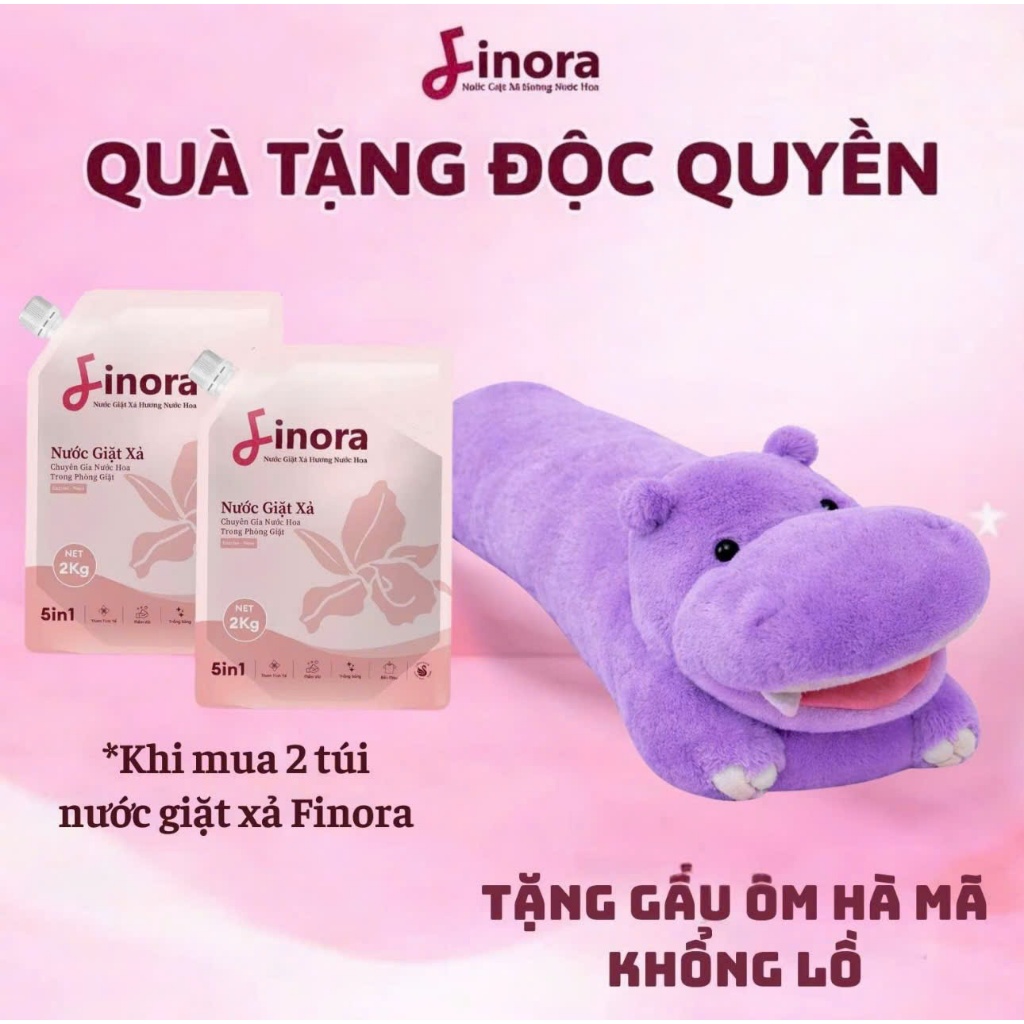 [Tặng 1 Gối Ôm Hà Mã] - Combo 2 Túi Nước Giặt Finora Hương Nước Hoa Cao Cấp ( tổng 4kg)