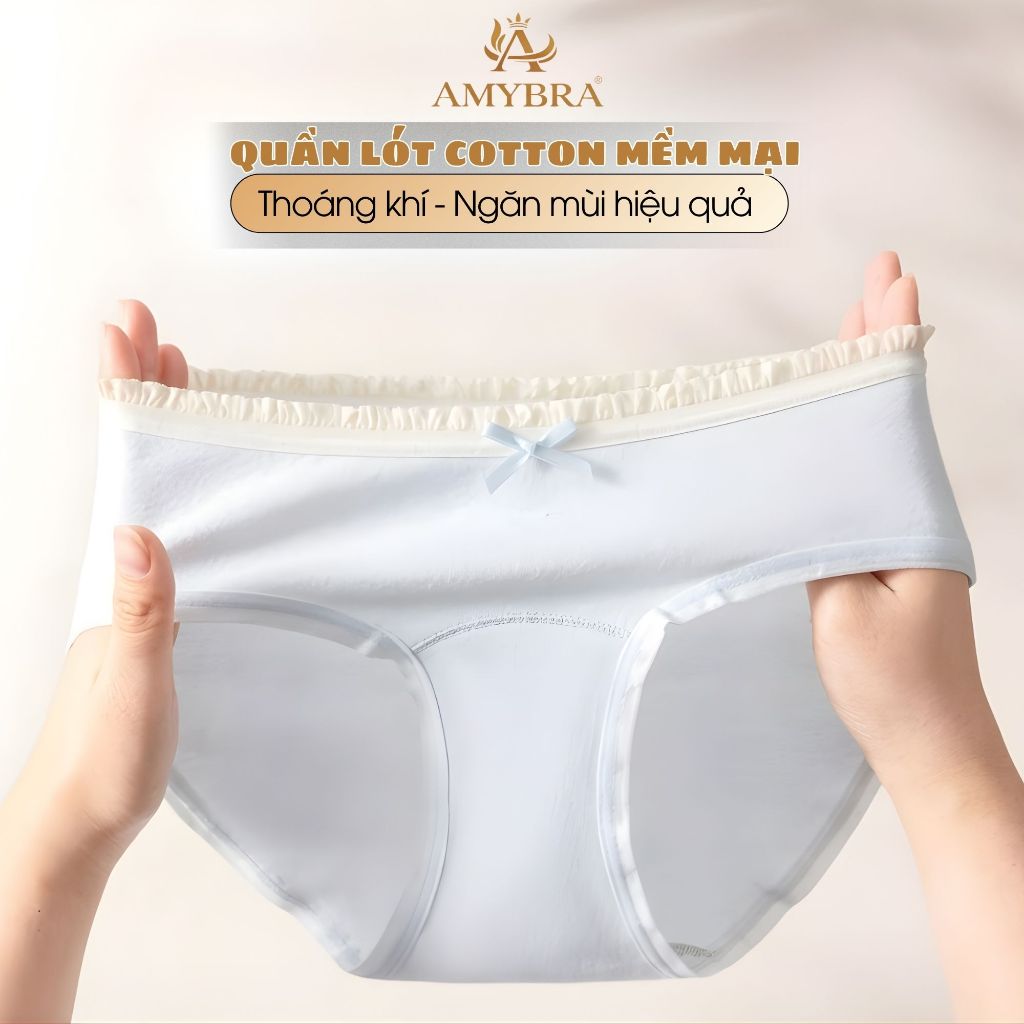 Quần Lót Nữ Cotton Co Giãn, Đính Nơ Nổi Bật, Mềm Mại, Ôm Dáng Đáy May 2 Lớp Kháng Khuẩn AMYBRA L4119