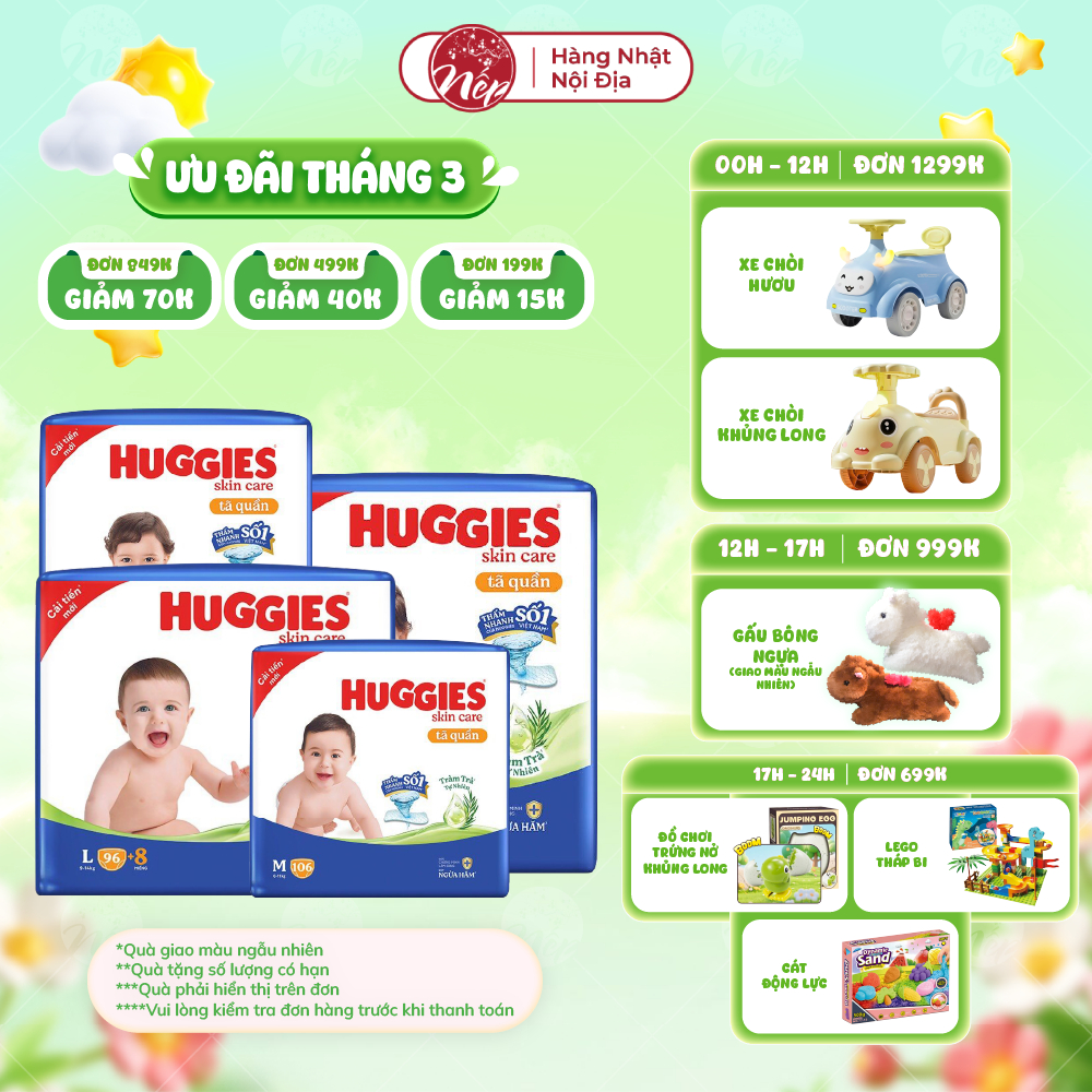 [DK] Tã bỉm quần Huggies Skincare Mega Jumbo M106/L96+8/XL84+4/XXL76+4 - nepshop1