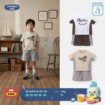 Bộ cộc tay cho bé Mompa 1-5 tuổi vải Cotton Actif co giãn thoáng khí nhanh khô MP 0463