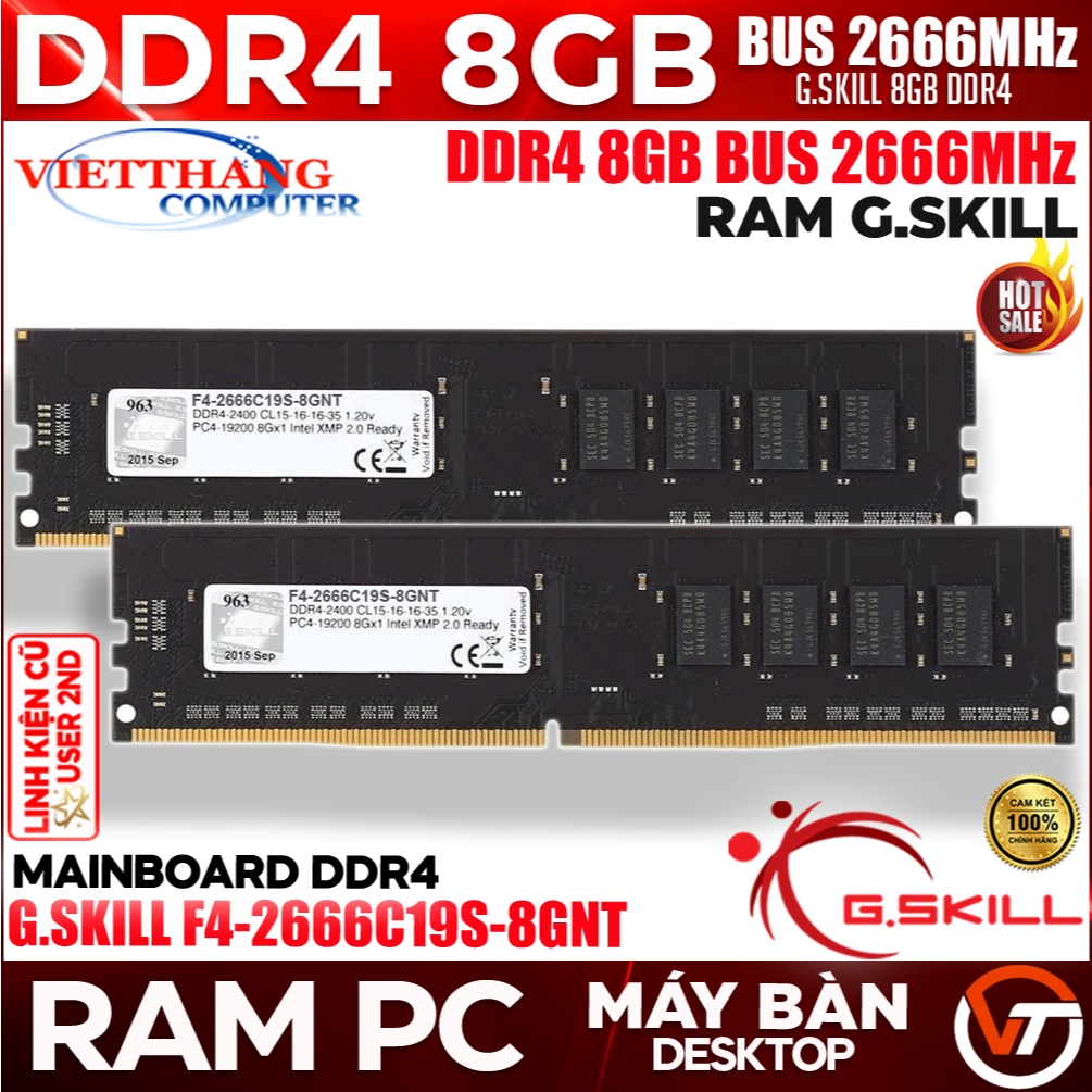 Ram Máy Tính G.Skill 8GB DDR4 2666Mhz Ram Cũ đã qua sử dụng chạy Main H110, H310 ...( Cũ - 2nd )