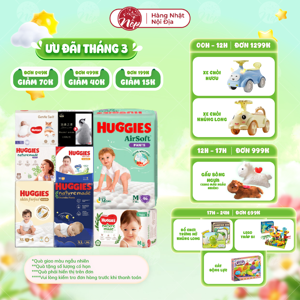 [DK] [TỔNG] Bỉm Tã dán quần HUGGIES NATURE MADE size M58/L44/XL 38/XXL26/S82/NB60 - nepshop1