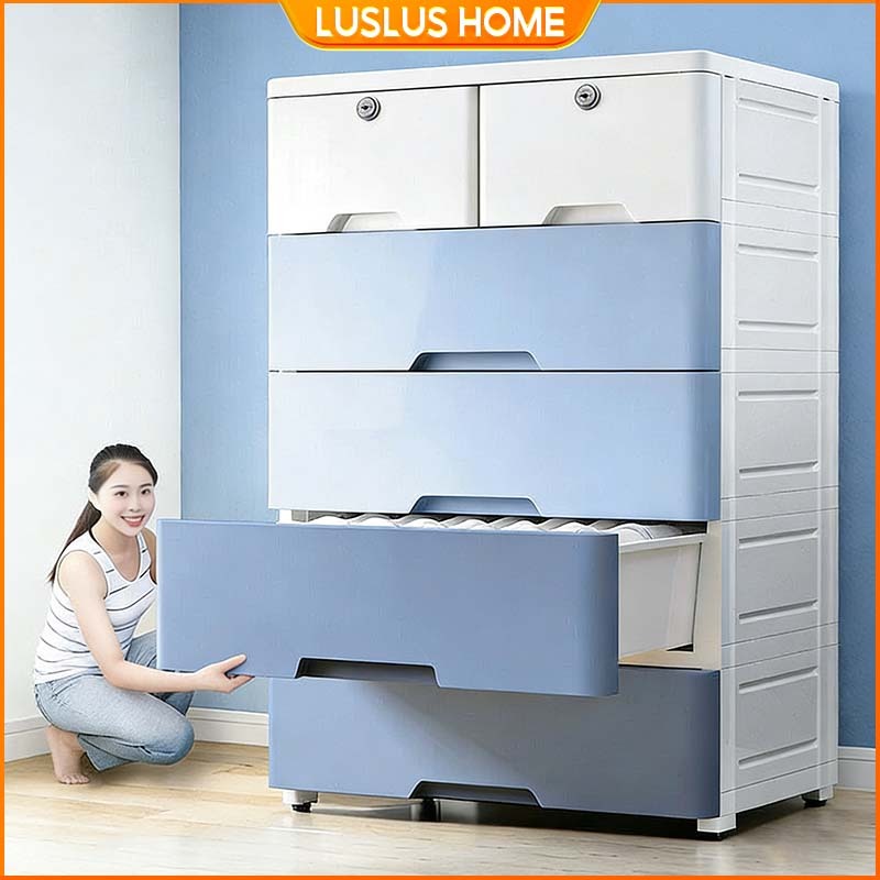 LUS Tủ Đựng Đồ Dạng Ngăn Kéo Tủ Đựng Đồ Nhiều Tầng Bằng PP Đa Năng Phòng Ngủ Khóa Giá Lưu Trữ