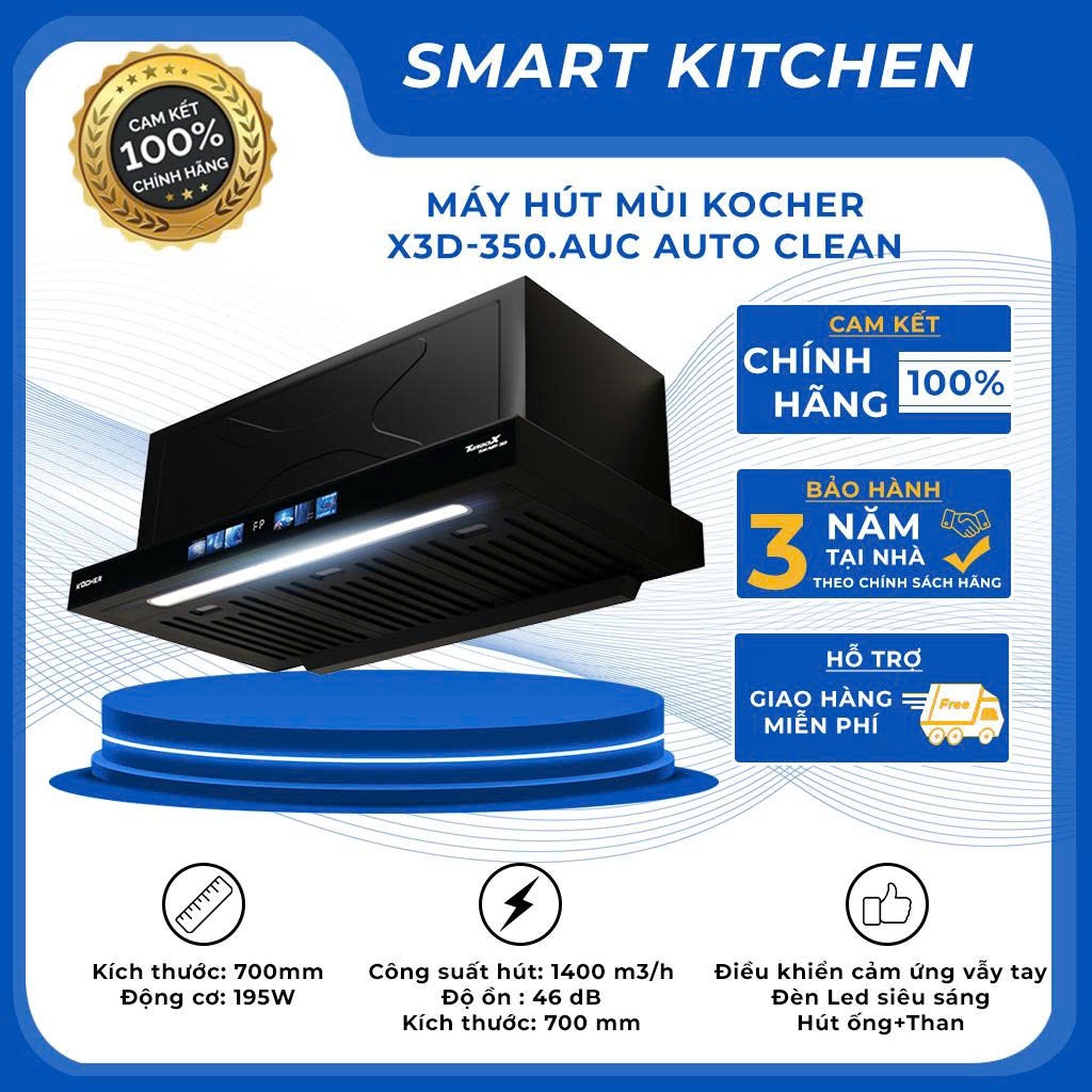 Máy hút mùi Kocher TURBO SMART 3D X3D-350D AUTO CLEAN