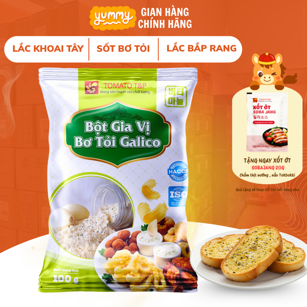 Bột Bơ Tỏi Tomato T&P Sốt Bơ Tỏi Cho Bánh Mì Bơ Tỏi, Nghêu Sốt Bơ Tỏi, Lắc Gà Rán | Gói 100g- BT72