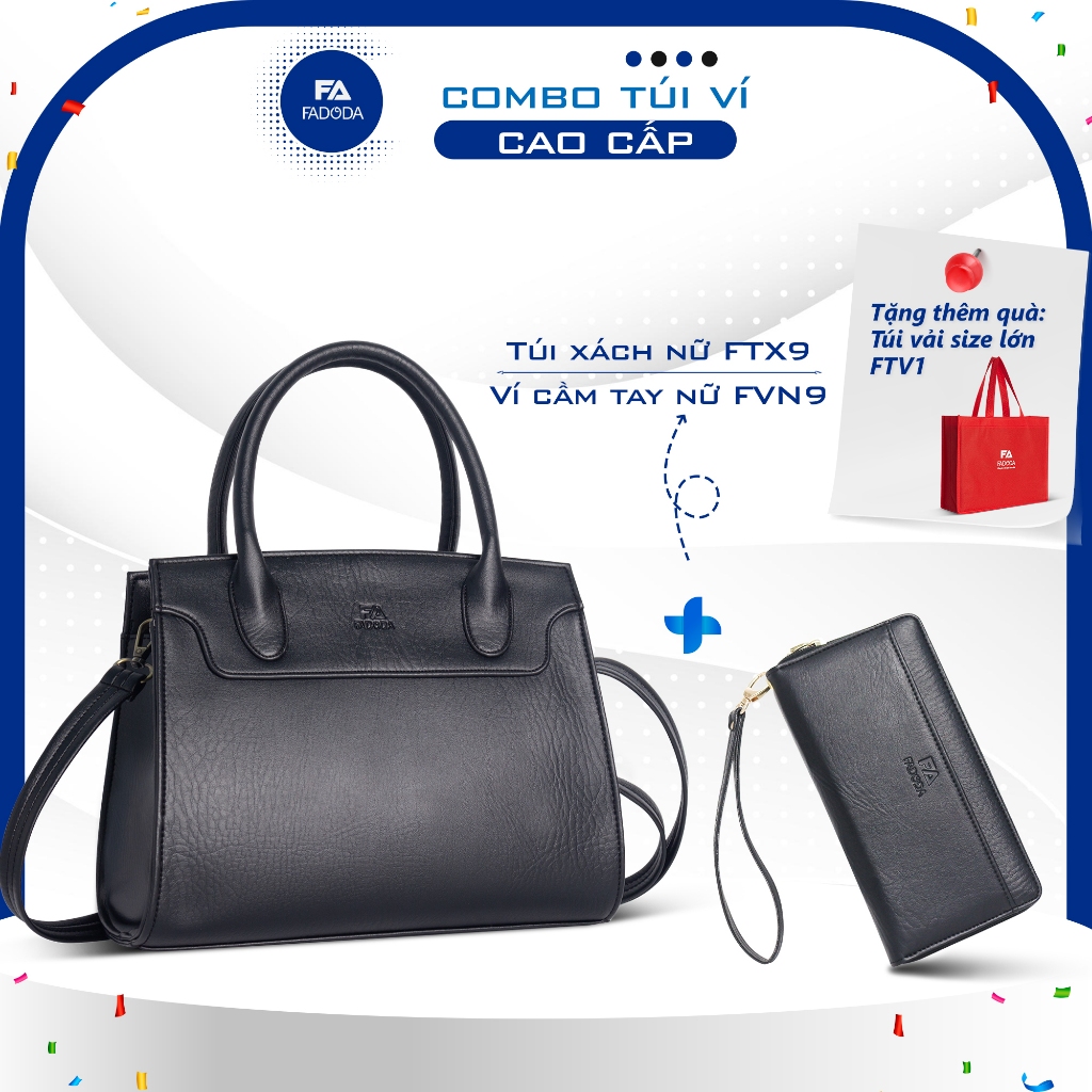 Combo Túi xách Fadoda FTX9 và ví da cầm tay cao cấp nữ FADODA FVN09