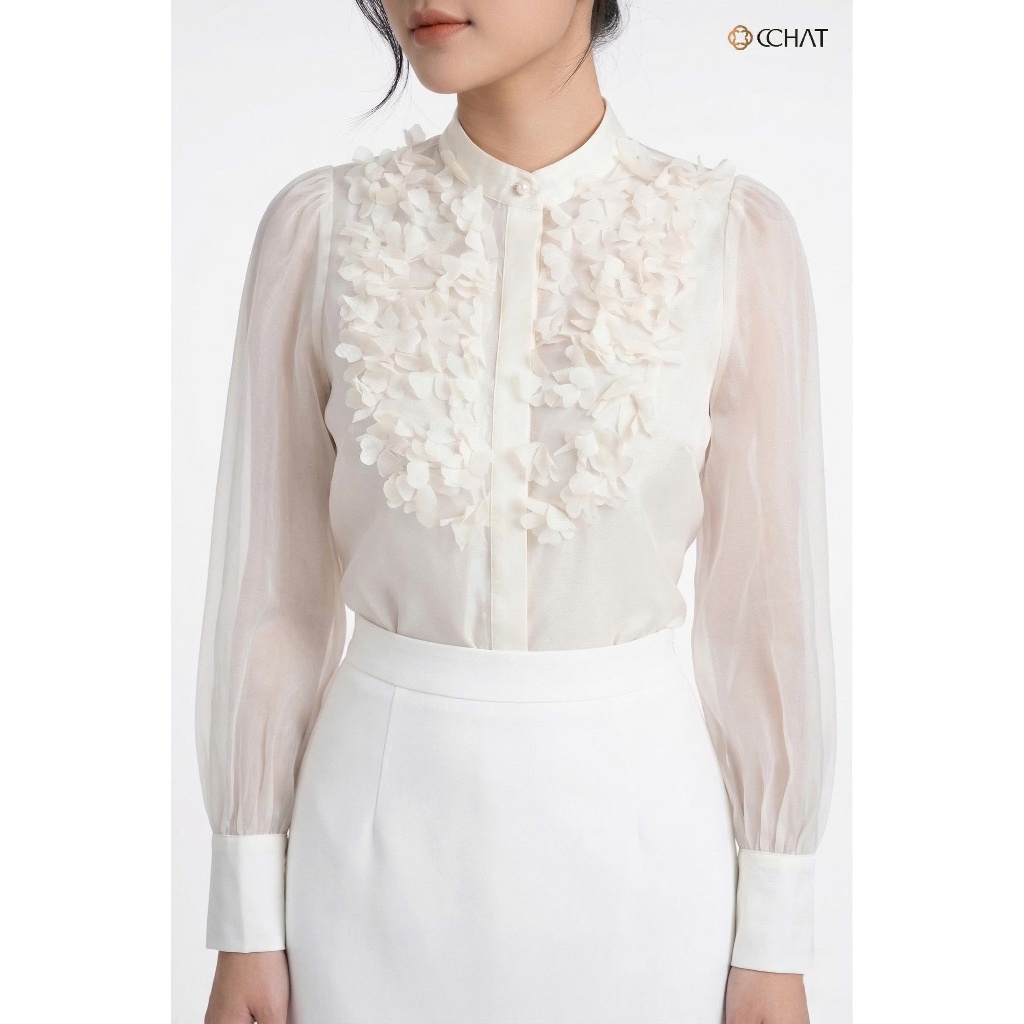 Áo Sơ Mi Nữ 𝐂𝐂𝐇𝐀𝐓 Dáng Suông Đính Hoa Lazer Chất Liệu Voan Cao Cấp 24FDV9005ST | BigBuy360 - bigbuy360.vn
